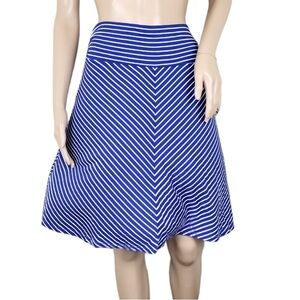 Merona Fit and Flare Blue & White Chevron Print Skater Skirt Size L